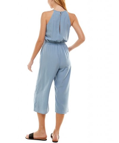 Juniors' Solid Cropped Keyhole-Back Jumpsuit Chambray $26.95 Pants