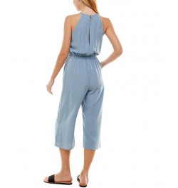 Juniors' Solid Cropped Keyhole-Back Jumpsuit Chambray $26.95 Pants