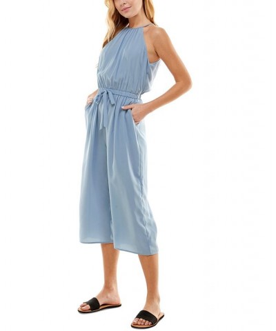 Juniors' Solid Cropped Keyhole-Back Jumpsuit Chambray $26.95 Pants