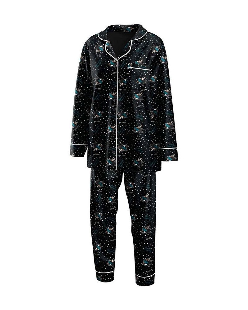 Women's Black San Jose Sharks Long Sleeve Button-Up Shirt and Pants Sleep Set Black $31.50 Pajama