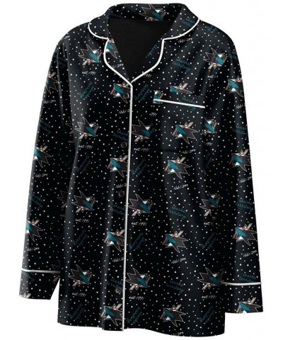 Women's Black San Jose Sharks Long Sleeve Button-Up Shirt and Pants Sleep Set Black $31.50 Pajama