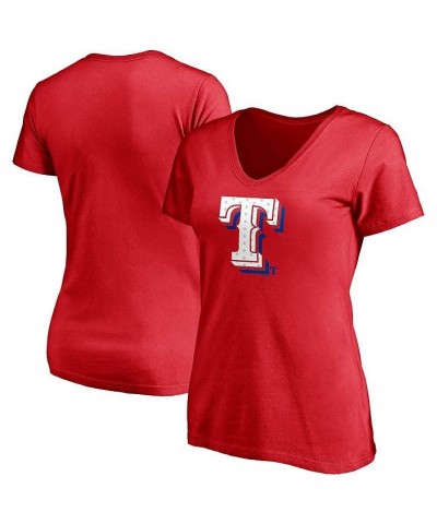 Women's Branded Red Texas Rangers Red White and Team V-Neck T-shirt Red $16.40 Tops