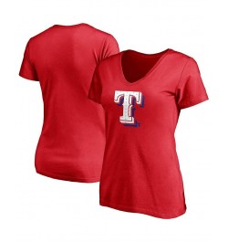 Women's Branded Red Texas Rangers Red White and Team V-Neck T-shirt Red $16.40 Tops