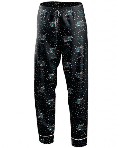 Women's Black San Jose Sharks Long Sleeve Button-Up Shirt and Pants Sleep Set Black $31.50 Pajama