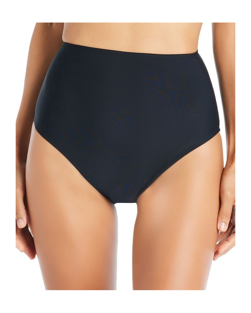 Women's Solid High-Waisted Bikini Bottoms Black $35.04 Swimsuits