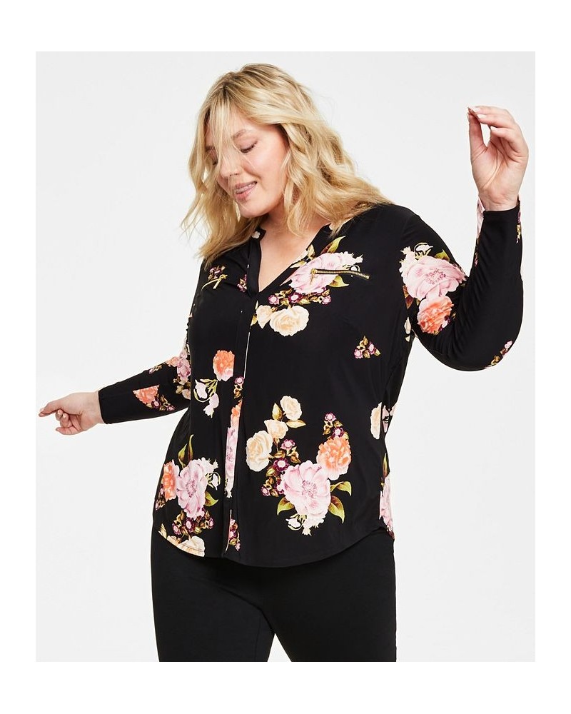 Plus Size Split-Neck Floral-Print Top Jada Garden Black $17.32 Tops