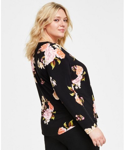 Plus Size Split-Neck Floral-Print Top Jada Garden Black $17.32 Tops