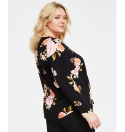 Plus Size Split-Neck Floral-Print Top Jada Garden Black $17.32 Tops