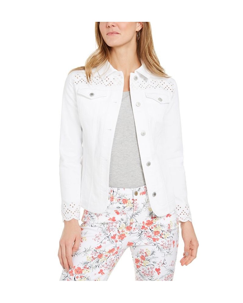 Petite White Eyelet Jean Jacket Bright White $27.86 Jackets