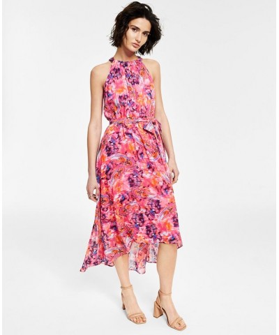 Women's Printed High-Low Midi Dress Tropical Rose Combo $51.23 Dresses