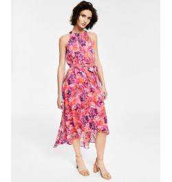 Women's Printed High-Low Midi Dress Tropical Rose Combo $51.23 Dresses