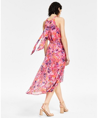 Women's Printed High-Low Midi Dress Tropical Rose Combo $51.23 Dresses