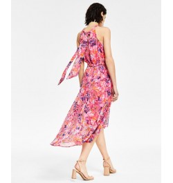 Women's Printed High-Low Midi Dress Tropical Rose Combo $51.23 Dresses