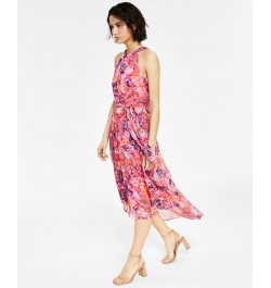 Women's Printed High-Low Midi Dress Tropical Rose Combo $51.23 Dresses