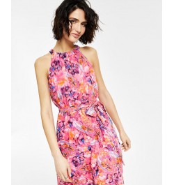 Women's Printed High-Low Midi Dress Tropical Rose Combo $51.23 Dresses