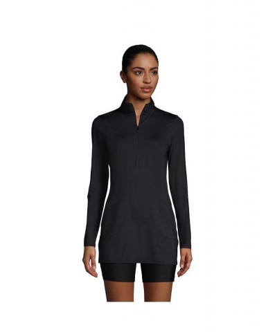 Women's Long Quarter Zip Long Sleeve Tunic Rash Guard Cover-up UPF 50 Sun Protection Black $33.56 Swimsuits