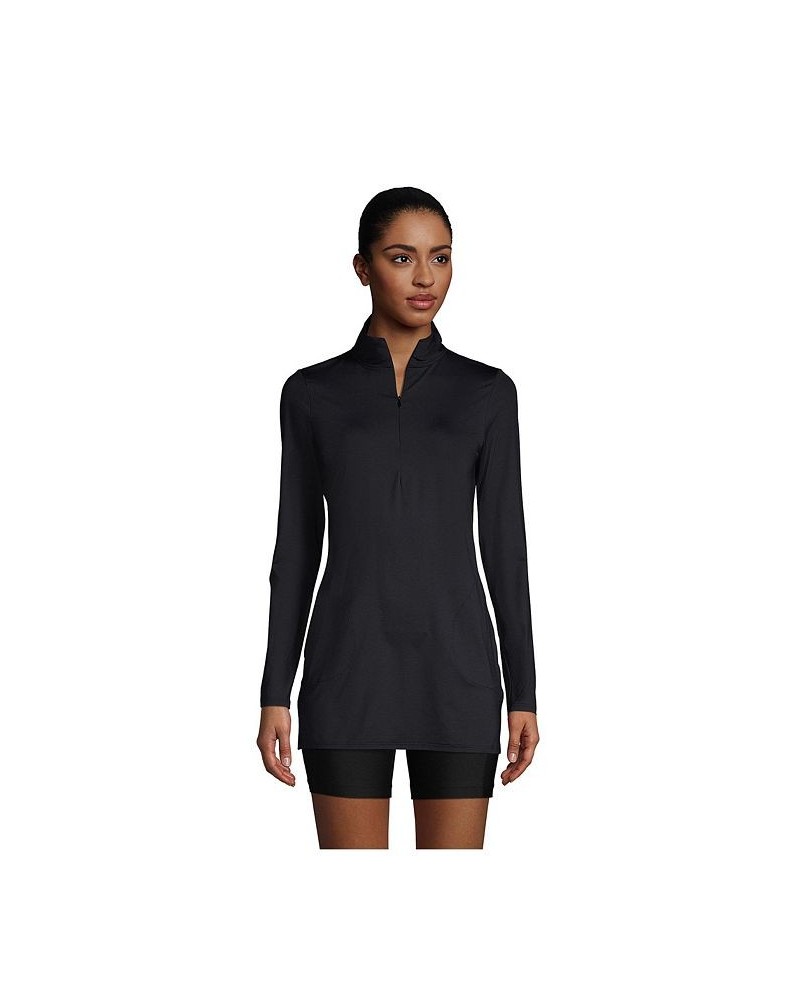 Women's Long Quarter Zip Long Sleeve Tunic Rash Guard Cover-up UPF 50 Sun Protection Black $33.56 Swimsuits