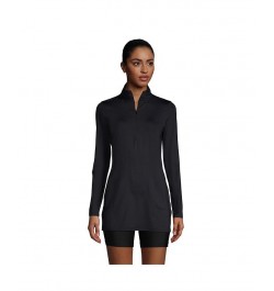 Women's Long Quarter Zip Long Sleeve Tunic Rash Guard Cover-up UPF 50 Sun Protection Black $33.56 Swimsuits