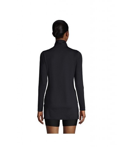 Women's Long Quarter Zip Long Sleeve Tunic Rash Guard Cover-up UPF 50 Sun Protection Black $33.56 Swimsuits