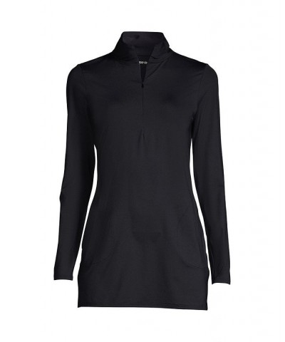 Women's Long Quarter Zip Long Sleeve Tunic Rash Guard Cover-up UPF 50 Sun Protection Black $33.56 Swimsuits