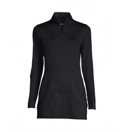 Women's Long Quarter Zip Long Sleeve Tunic Rash Guard Cover-up UPF 50 Sun Protection Black $33.56 Swimsuits