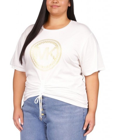 Plus Size Chain-Logo Ruched-Front Top White $44.10 Tops