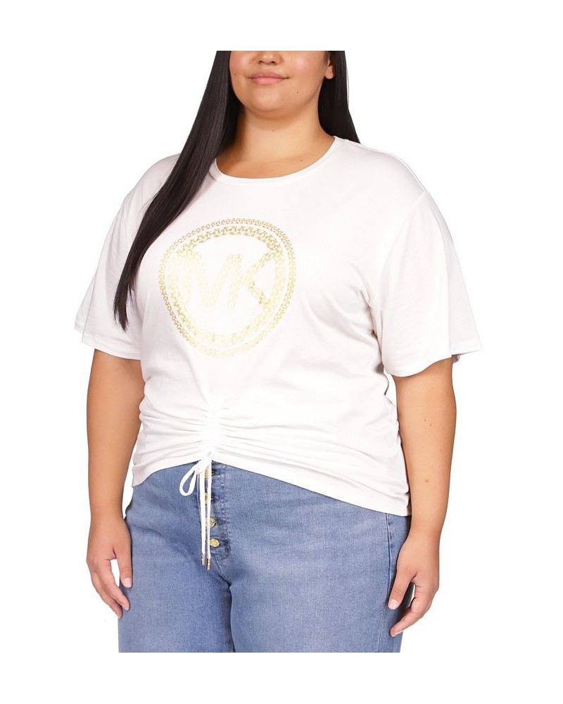 Plus Size Chain-Logo Ruched-Front Top White $44.10 Tops