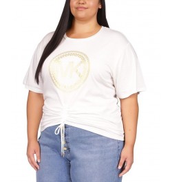 Plus Size Chain-Logo Ruched-Front Top White $44.10 Tops