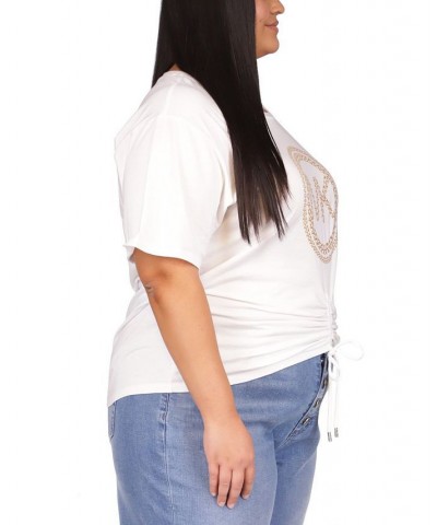 Plus Size Chain-Logo Ruched-Front Top White $44.10 Tops