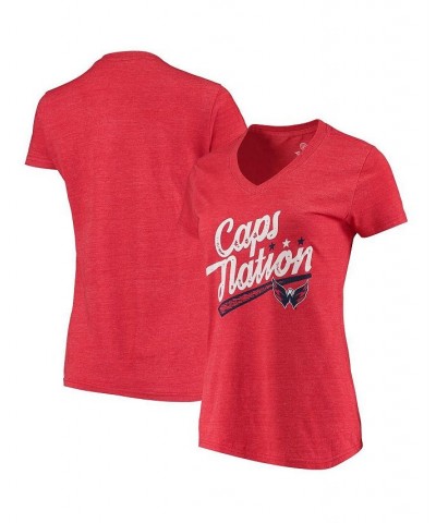 Women's Branded Red Washington Capitals Caps Nation Tri-Blend V-Neck T-shirt Red $17.84 Tops