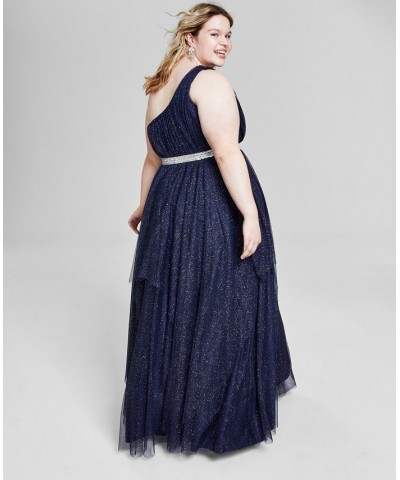 Trendy Plus Size One-Shoulder Gown Navy/silver $55.53 Dresses