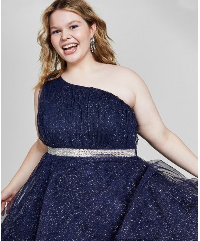 Trendy Plus Size One-Shoulder Gown Navy/silver $55.53 Dresses