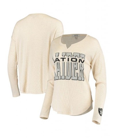 Women's Oatmeal Las Vegas Raiders Sunday Tri-Blend Thermal Long Sleeve T-shirt Oatmeal $28.59 Tops