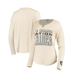 Women's Oatmeal Las Vegas Raiders Sunday Tri-Blend Thermal Long Sleeve T-shirt Oatmeal $28.59 Tops