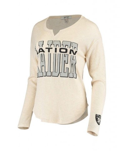 Women's Oatmeal Las Vegas Raiders Sunday Tri-Blend Thermal Long Sleeve T-shirt Oatmeal $28.59 Tops