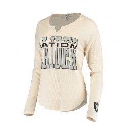 Women's Oatmeal Las Vegas Raiders Sunday Tri-Blend Thermal Long Sleeve T-shirt Oatmeal $28.59 Tops