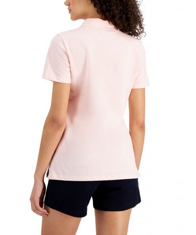 Women's Solid Short-Sleeve Polo Top Ballerina Pink $23.87 Tops