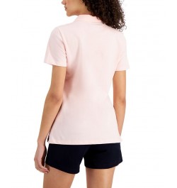 Women's Solid Short-Sleeve Polo Top Ballerina Pink $23.87 Tops