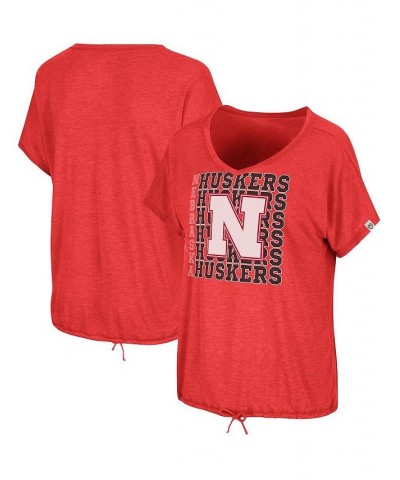 Women's Heathered Scarlet Nebraska Huskers Fifth Sense Drawcord V-Neck T-Shirt Scarlet $23.59 Tops