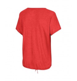 Women's Heathered Scarlet Nebraska Huskers Fifth Sense Drawcord V-Neck T-Shirt Scarlet $23.59 Tops