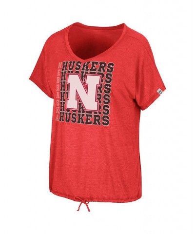 Women's Heathered Scarlet Nebraska Huskers Fifth Sense Drawcord V-Neck T-Shirt Scarlet $23.59 Tops