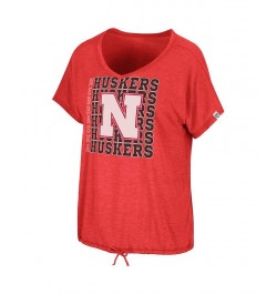 Women's Heathered Scarlet Nebraska Huskers Fifth Sense Drawcord V-Neck T-Shirt Scarlet $23.59 Tops