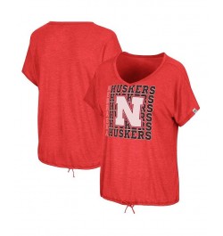 Women's Heathered Scarlet Nebraska Huskers Fifth Sense Drawcord V-Neck T-Shirt Scarlet $23.59 Tops