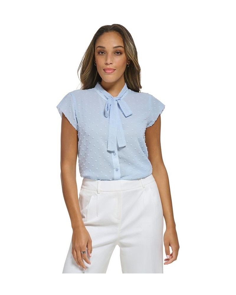 Women's Clip-Dot Cap-Sleeve Tie-Neck Blouse Dusk $23.39 Tops