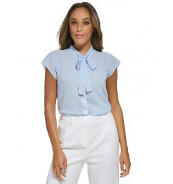 Women's Clip-Dot Cap-Sleeve Tie-Neck Blouse Dusk $23.39 Tops