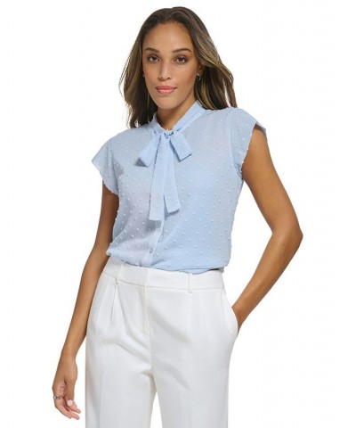 Women's Clip-Dot Cap-Sleeve Tie-Neck Blouse Dusk $23.39 Tops