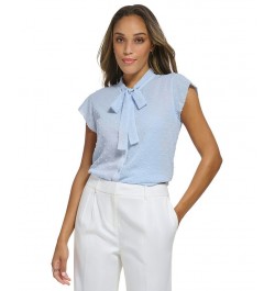 Women's Clip-Dot Cap-Sleeve Tie-Neck Blouse Dusk $23.39 Tops