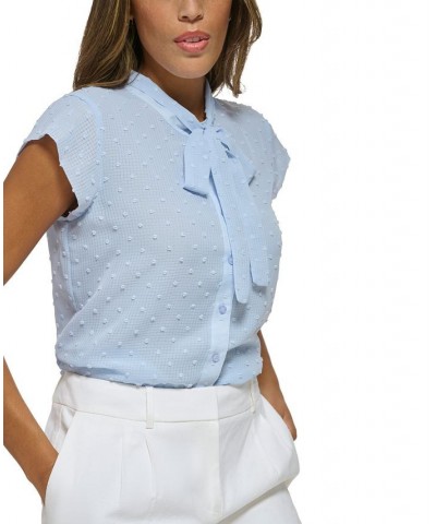 Women's Clip-Dot Cap-Sleeve Tie-Neck Blouse Dusk $23.39 Tops