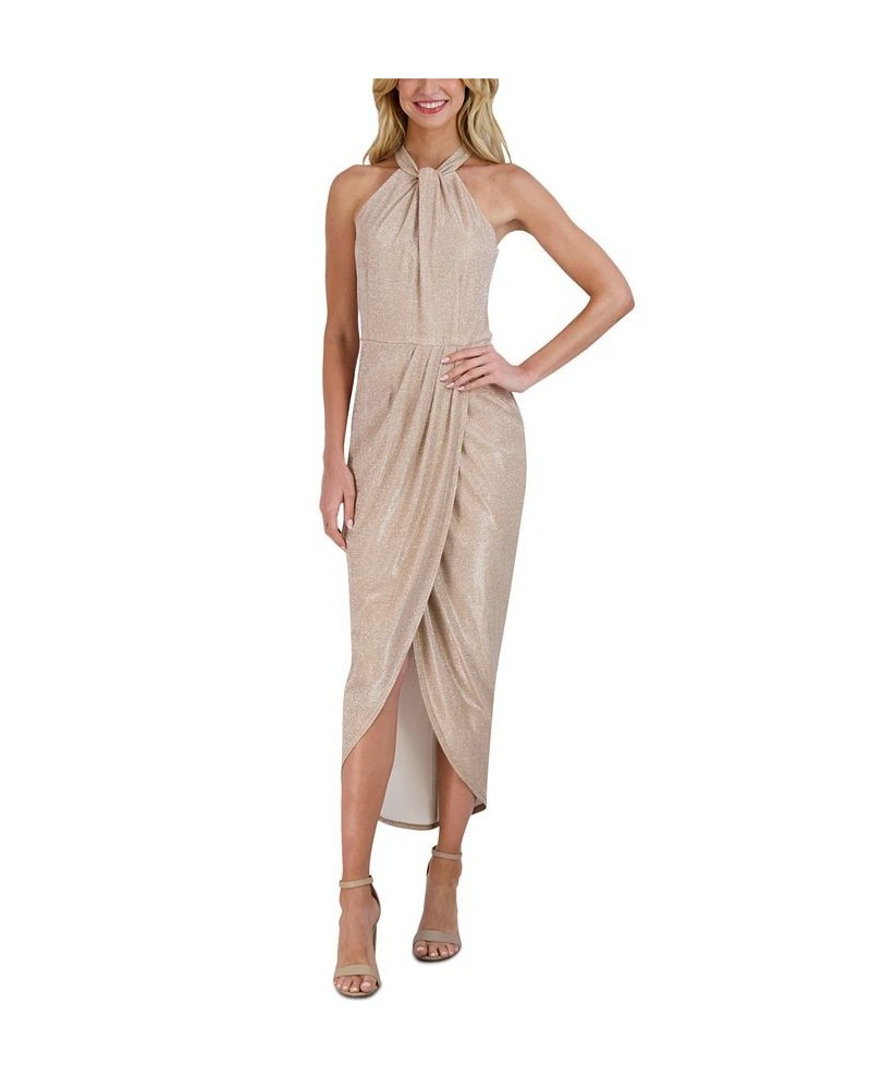 Women's Knot-Neck Tulip-Hem Dress Taupe/Silver $66.72 Dresses