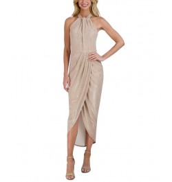 Women's Knot-Neck Tulip-Hem Dress Taupe/Silver $66.72 Dresses